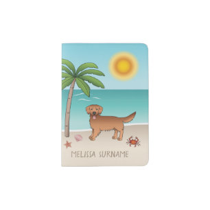 Red Golden Retriever At A Tropical Summer Beach Passport Holder