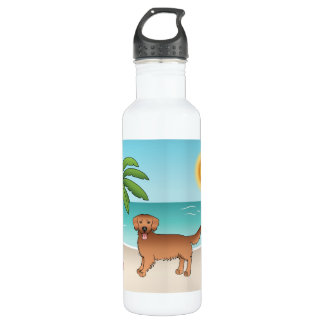 Red Golden Retriever At A Tropical Summer Beach Stainless Steel Water Bottle