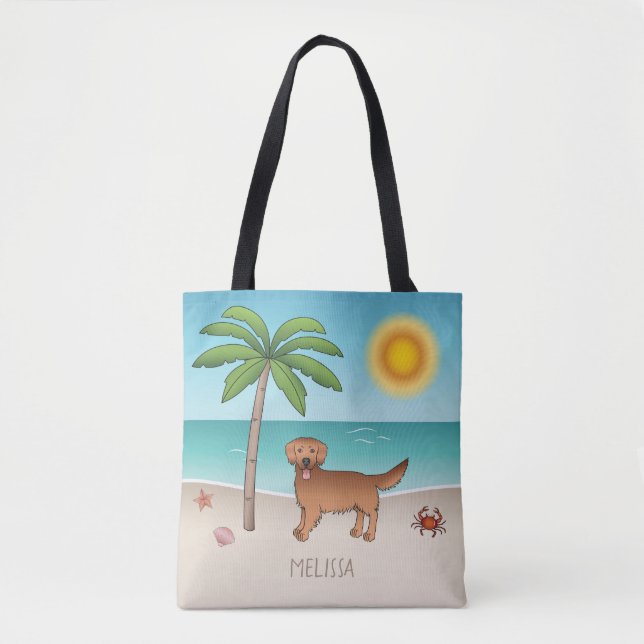 Red Golden Retriever At A Tropical Summer Beach Tote Bag (Front)