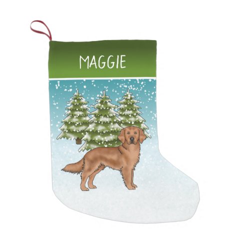 Red Golden Retriever Blue Christmas Custom Name Small Christmas Stocking