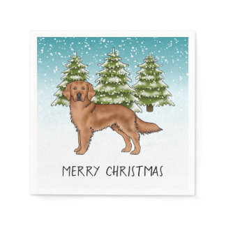 Red Golden Retriever Blue Winter Christmas Napkins