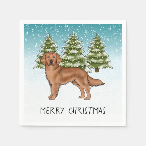 Red Golden Retriever Blue Winter Christmas Napkins