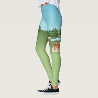 Red Golden Retriever Cartoon Dog By A Hiking Trail Leggings