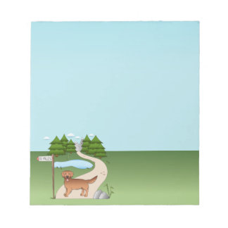 Red Golden Retriever Cartoon Dog By A Hiking Trail Notepad
