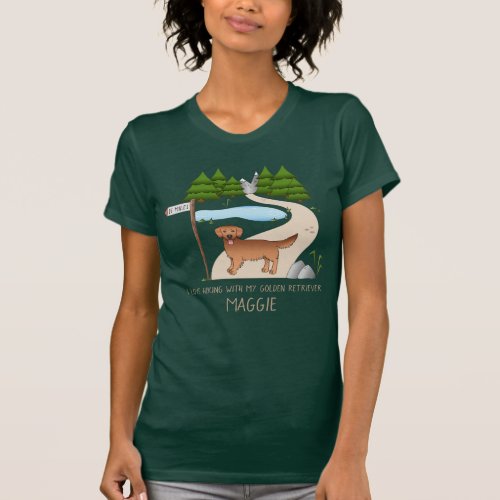 Red Golden Retriever Cartoon Dog By A Hiking Trail T_Shirt