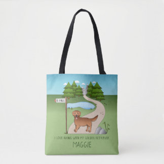 Red Golden Retriever Cartoon Dog By A Hiking Trail Tote Bag