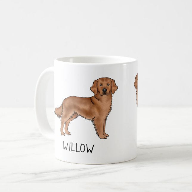 Red Golden Retriever Cartoon Dog Custom Name Coffee Mug (Front Left)