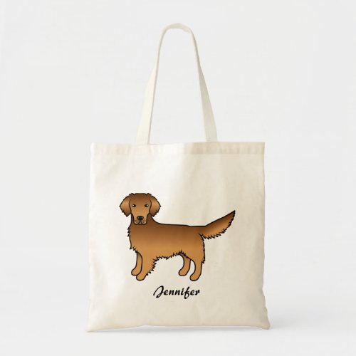 Red Golden Retriever Cartoon Dog  Custom Name Tote Bag