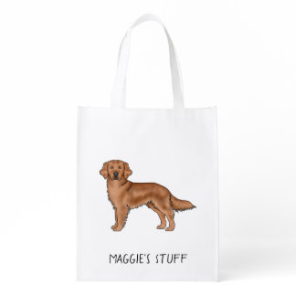 Red Golden Retriever Cartoon Dog Custom Text Grocery Bag