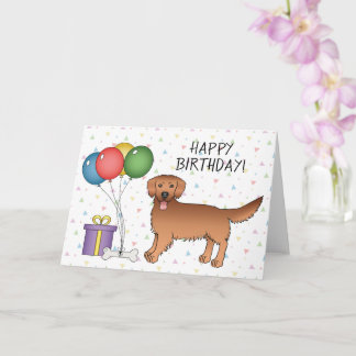 Red Golden Retriever Cartoon Dog Happy Birthday Card