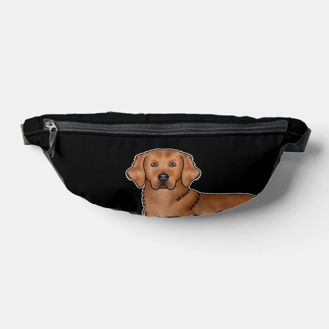Red Golden Retriever Cartoon Dog Head Black Fanny Pack (Lay Down)