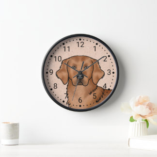 Red Golden Retriever Cartoon Dog Head Portrait Clock