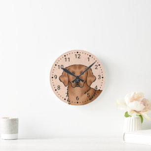 Red Golden Retriever Cartoon Dog Head Portrait Round Clock