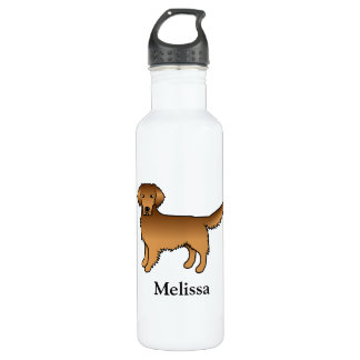 Red Golden Retriever Cartoon Dog &amp; Name Stainless Steel Water Bottle