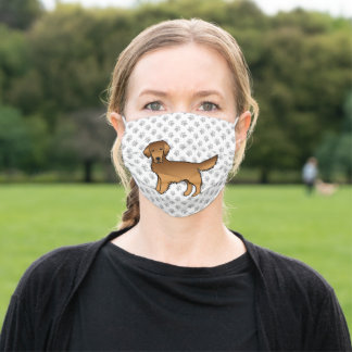 Red Golden Retriever Cartoon Dog &amp; Paw Pattern Adult Cloth Face Mask