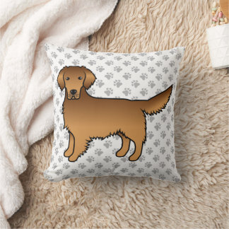 Red Golden Retriever Cartoon Dog &amp; Paws Throw Pillow