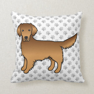 Red Golden Retriever Cartoon Dog &amp; Paws Throw Pillow