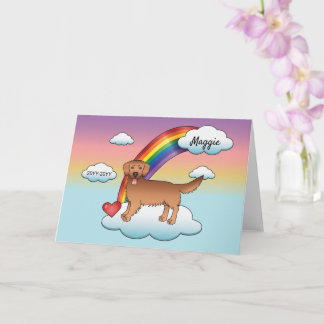 Red Golden Retriever Cartoon Dog Rainbow Memorial Card