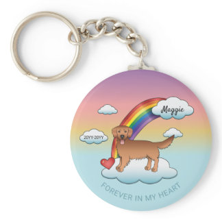 Red Golden Retriever Cartoon Dog Rainbow Memorial Keychain