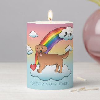 Red Golden Retriever Cartoon Dog Rainbow Memorial Pillar Candle