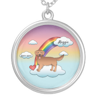 Red Golden Retriever Cartoon Dog Rainbow Memorial Silver Plated Necklace