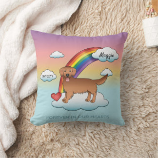 Red Golden Retriever Cartoon Dog Rainbow Memorial Throw Pillow