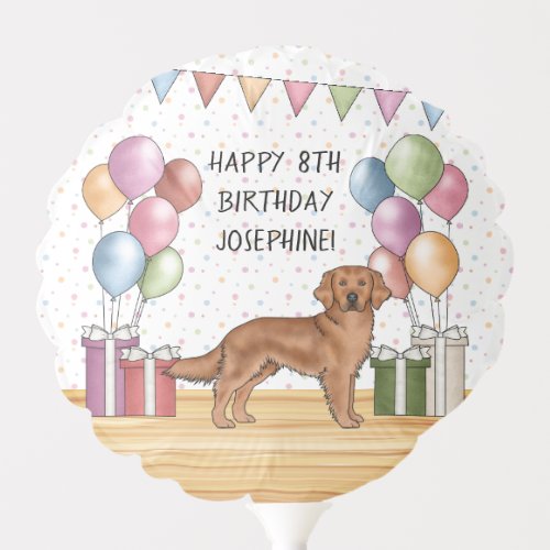 Red Golden Retriever Colorful Happy Birthday Balloon