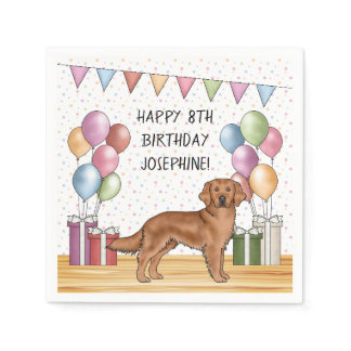 Red Golden Retriever Colorful Pastel Birthday Napkins