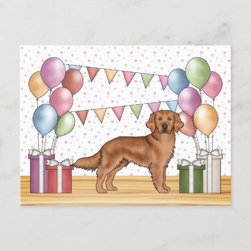 Red Golden Retriever Colorful Pastel Birthday Postcard