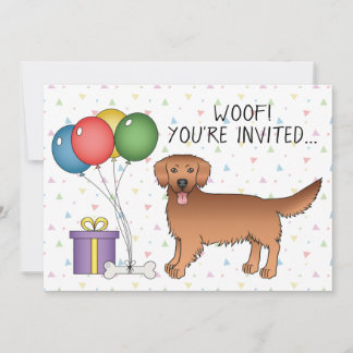Red Golden Retriever Cute Cartoon Dog - Birthday Invitation