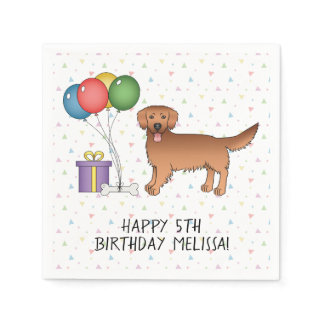Red Golden Retriever Cute Cartoon Dog - Birthday Napkins