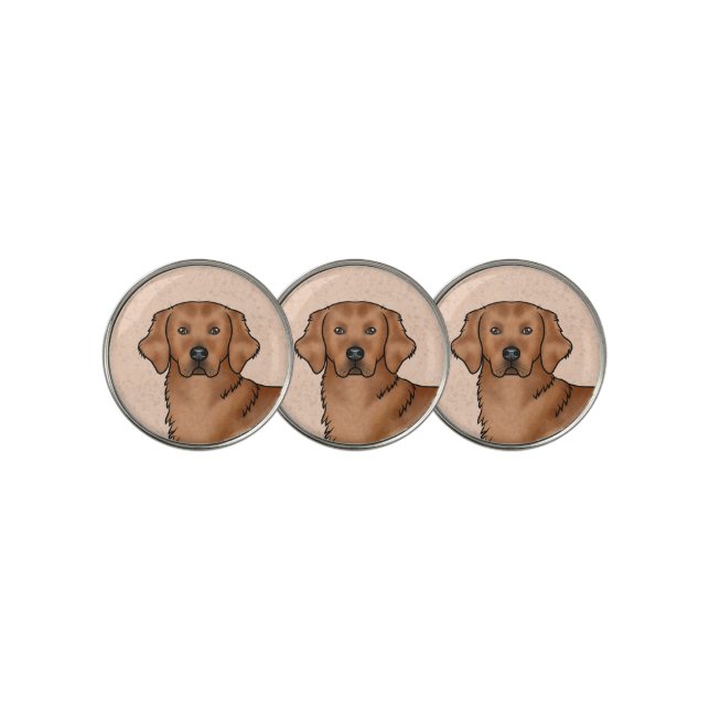 Red Golden Retriever Cute Cartoon Dog Head Golf Ball Marker (3 Up)