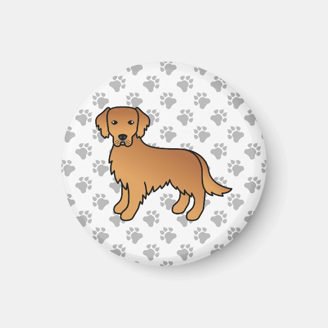 Red Golden Retriever Cute Cartoon Dog Magnet (Front)
