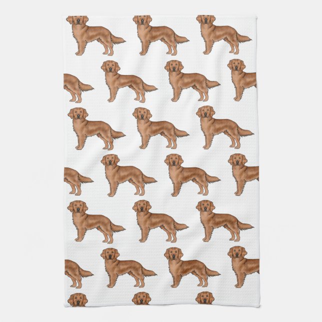 Red Golden Retriever Cute Cartoon Dog Pattern Kitchen Towel (Vertical)