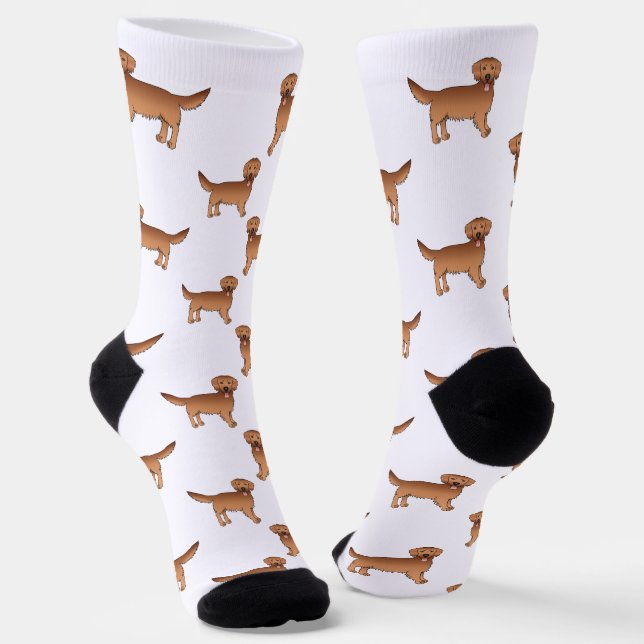 Red Golden Retriever Cute Cartoon Dog Pattern Socks (Angled)