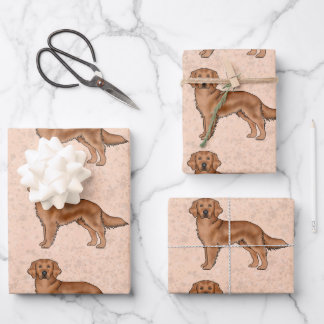 Red Golden Retriever Cute Cartoon Dog Pattern Wrapping Paper Sheets