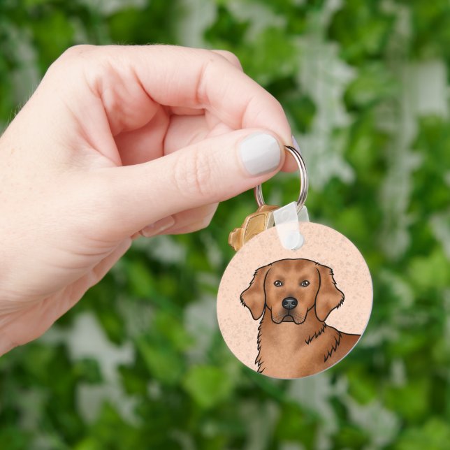 Red Golden Retriever Cute Cartoon Dog Portrait Keychain (Hand)