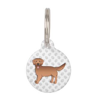 Red Golden Retriever Cute Cartoon Dog With Paws Pet ID Tag