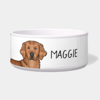 Red Golden Retriever Cute Dog And Custom Name Bowl