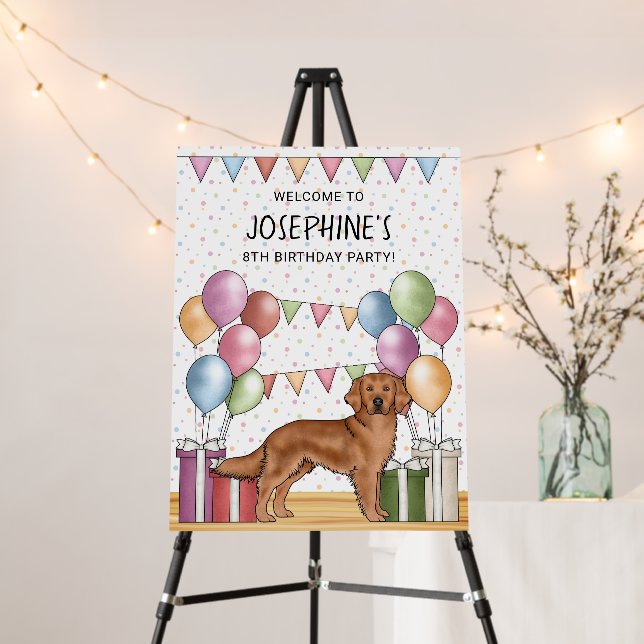 Red Golden Retriever Cute Dog Birthday Welcome Foam Board (In Situ (Stand))