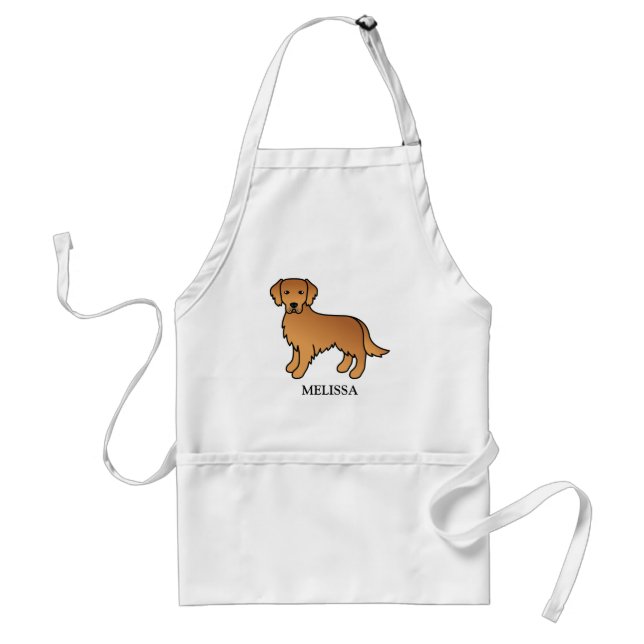 Red Golden Retriever Cute Dog & Custom Name Adult Apron (Front)