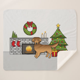 Red Golden Retriever Cute Dog In A Christmas Room Sherpa Blanket