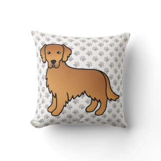 Red Golden Retriever Cute Dog &amp; Paws Throw Pillow