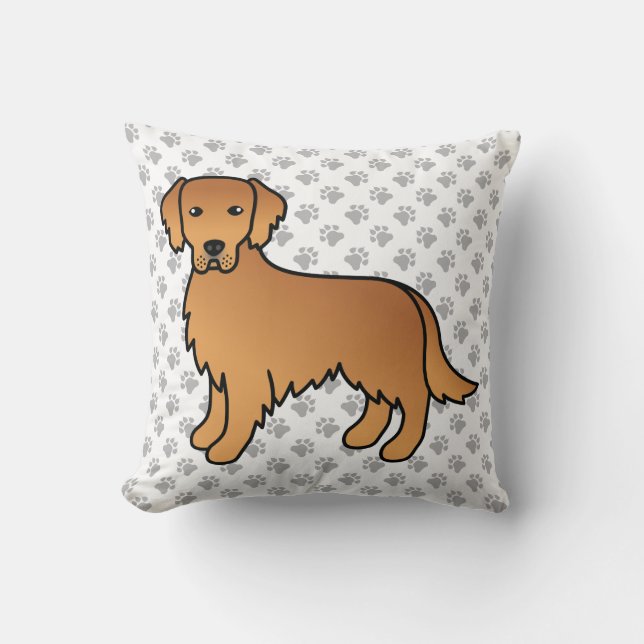 Red Golden Retriever Cute Dog & Paws Throw Pillow (Front)