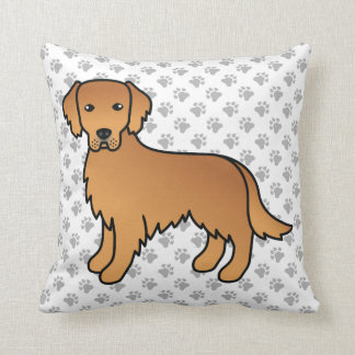 Red Golden Retriever Cute Dog &amp; Paws Throw Pillow