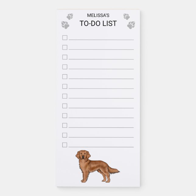 Red Golden Retriever Cute Dog To-Do List Checklist Magnetic Notepad (Front)