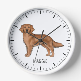 Red Golden Retriever Cute Dog With Custom Name Clock