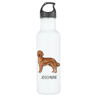 Red Golden Retriever Cute Dog With Custom Name Stainless Steel Water Bottle