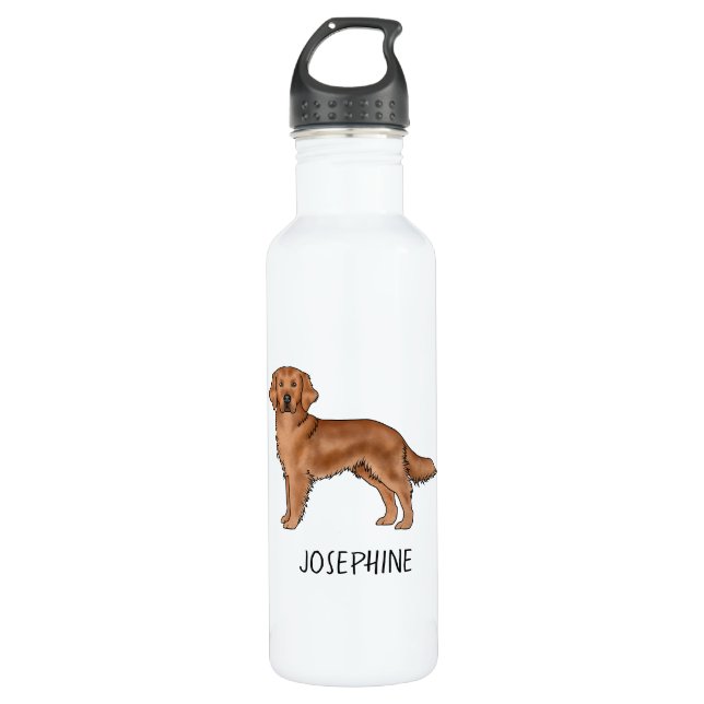 Red Golden Retriever Cute Dog With Custom Name Stainless Steel Water Bottle (Front)