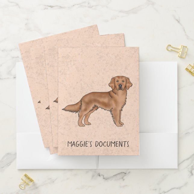 Red Golden Retriever Cute Dog With Custom Text Pocket Folder (In Situ)